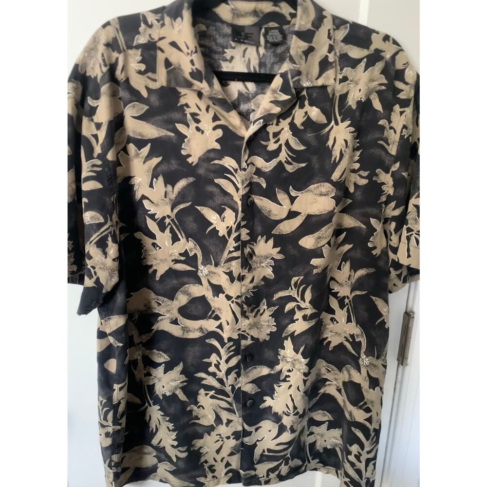 J.‎ Ferrar 100% Silk Button-Up Shirt Black Beige Floral | Men’s L| Vactioncore